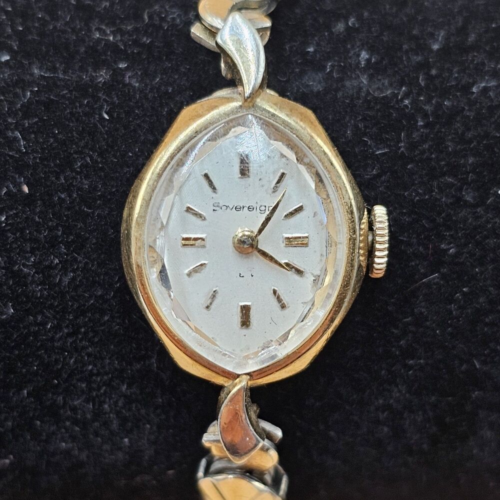 Vintage Sovereign Ladies Cocktail Watch On Gold Tone Stretch Band